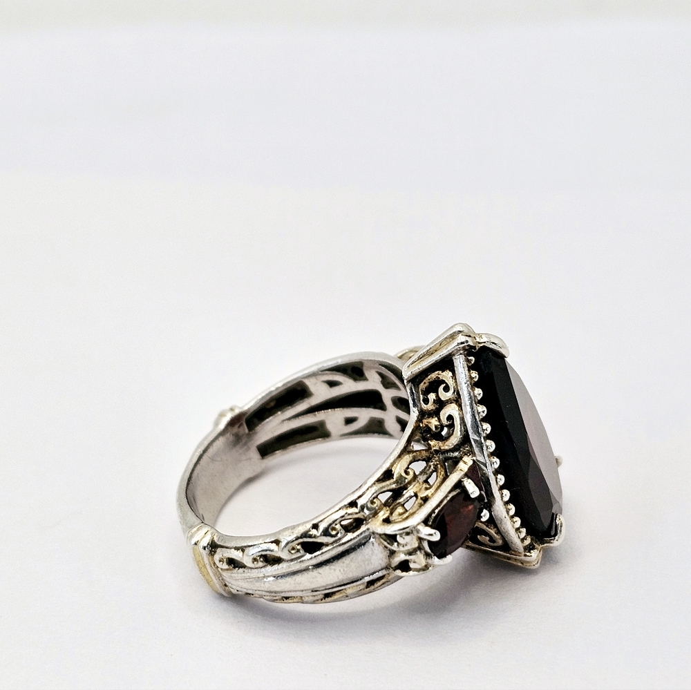 Rare Genuine Almandine Garnet Ring 18k & Palladium Sterling Silver Sz 6! - Picture 5 of 7